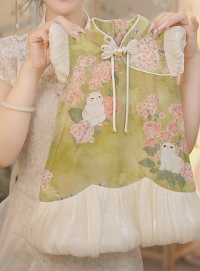 现货【绣球】SC130女童夏季2025新中式猫咪旗袍裙