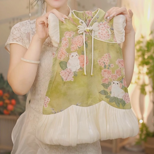 现货【绣球】SC130女童夏季2025新中式猫咪旗袍裙