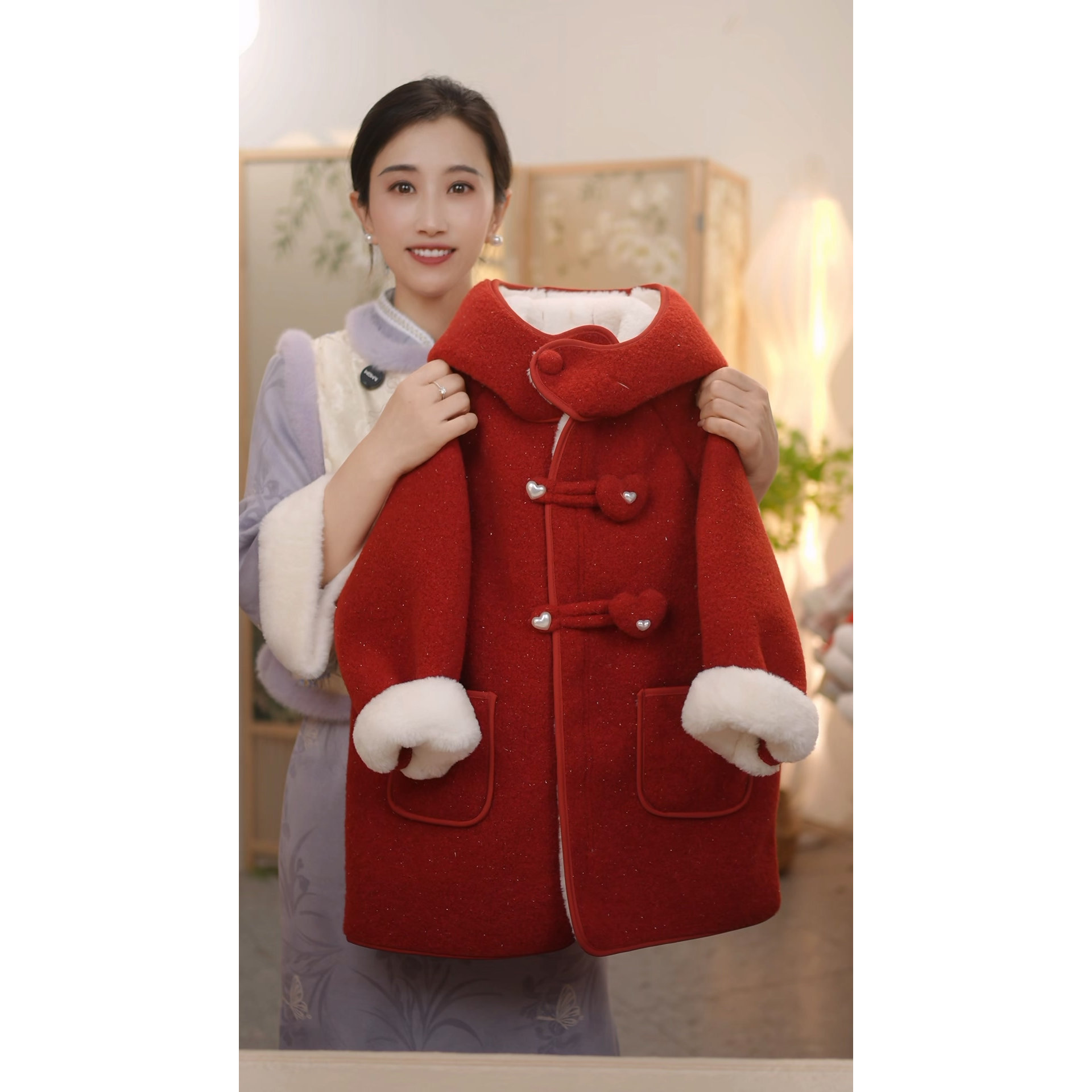 带拉链 SC814女童冬季加绒加厚韩版圣诞元旦拜年服毛毛外套