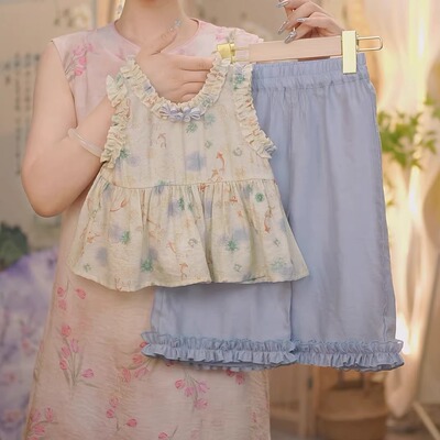 现货【青荷】SC408女童夏季新中式鲤鱼无暇上衣裤子套装