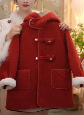 现货带拉链 SC814女童冬季加绒加厚韩版圣诞元旦拜年服毛毛外套