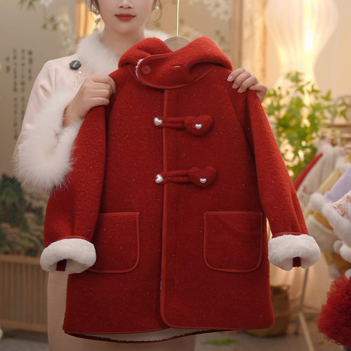 带拉链 SC814女童冬季加绒加厚韩版圣诞元旦拜年服毛毛外套