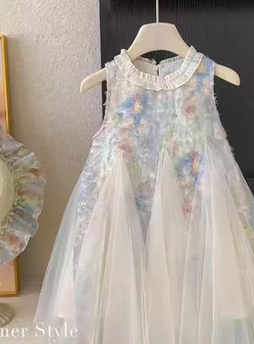 现货【彩云】SC295女童夏季新中式花边网纱公主风礼服旗袍连衣裙