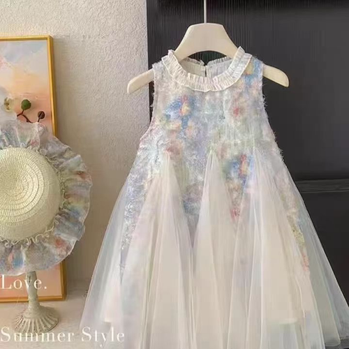 【彩云】SC295女童夏季新中式花边网纱公主风礼服旗袍连衣裙