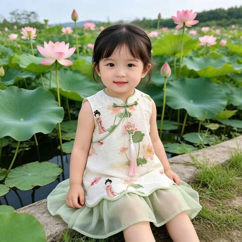 现货【知夏】ZC043女童夏季新中式国风仙气高端旗袍裙