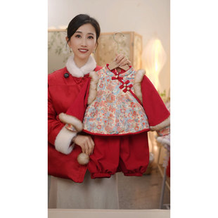 加绒加厚保暖外套灯笼裤 SC559女童冬款 国风拜年服 锦绣 现货