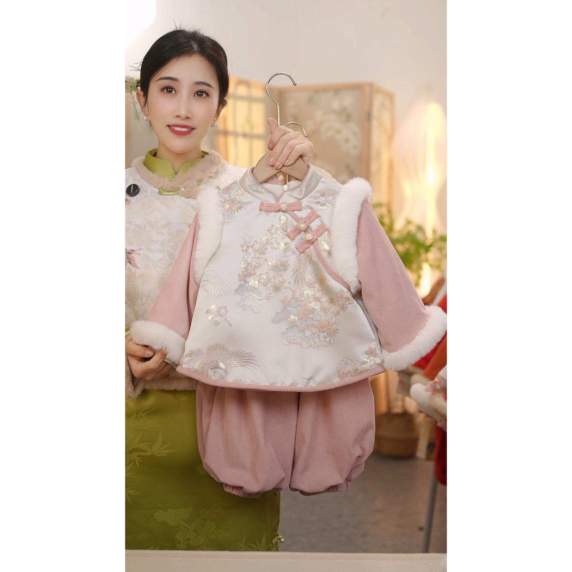 现货【梅香】SC569女童2025冬季新中式外套裤子套装