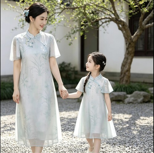 现货亲子装【婉君】ZC062女童夏季新中式国风高端透气旗袍裙