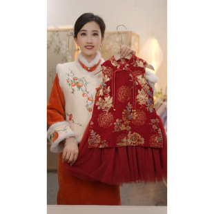 国风加绒加厚保暖新中式 SC842女童冬季 马甲旗袍裙拜年服 奢香