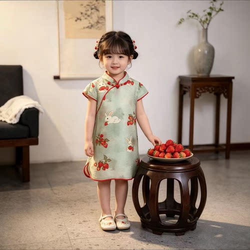 【青兔】ZC125女童夏季新中式兔子2025新款国风旗袍裙