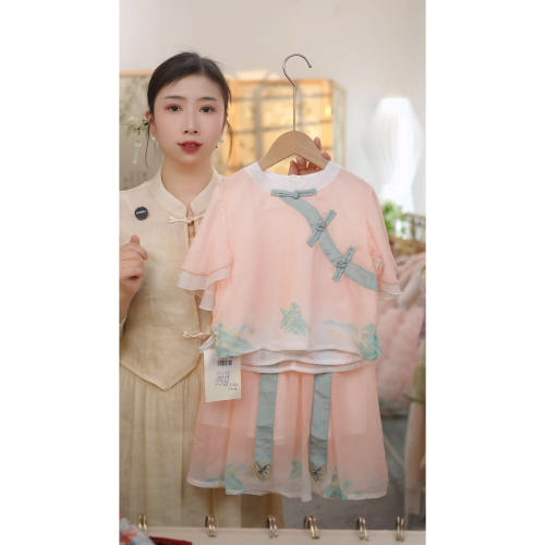 【云舒】现货Q616女童夏季新中式山水短袖套装