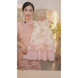 新中式 桃花恋 SC482女童夏季 国风旗袍裙 蝴蝶桃花2025新款