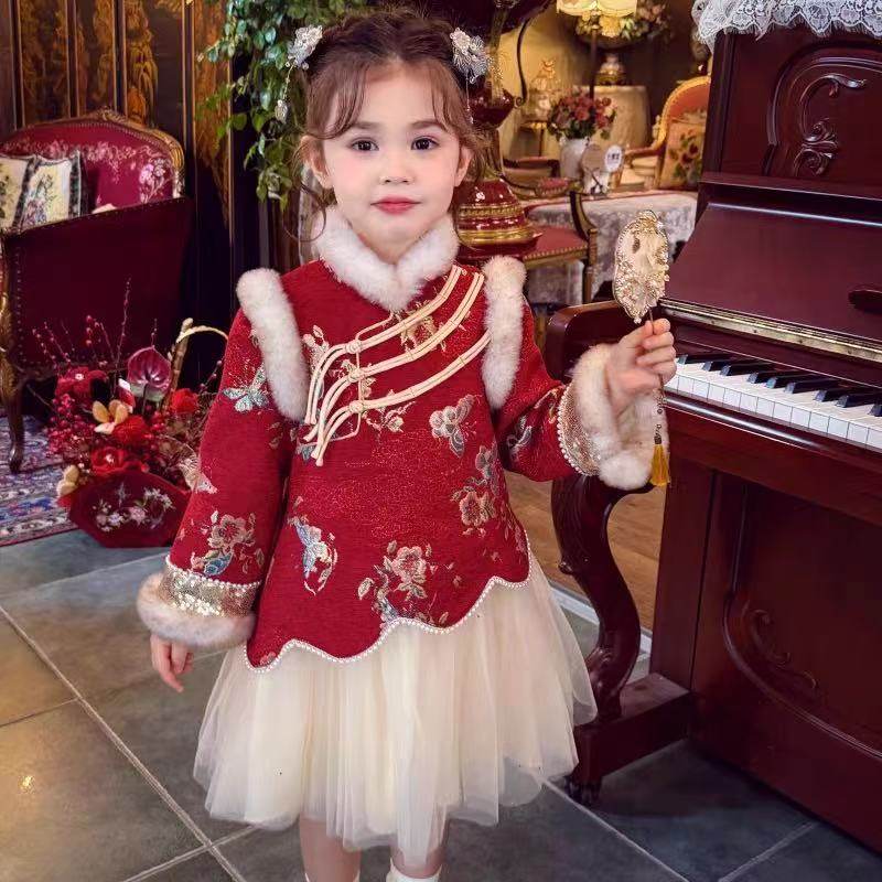 加绒不加棉【红妆】SC824女童冬季新中式加绒国风旗袍裙拜年服