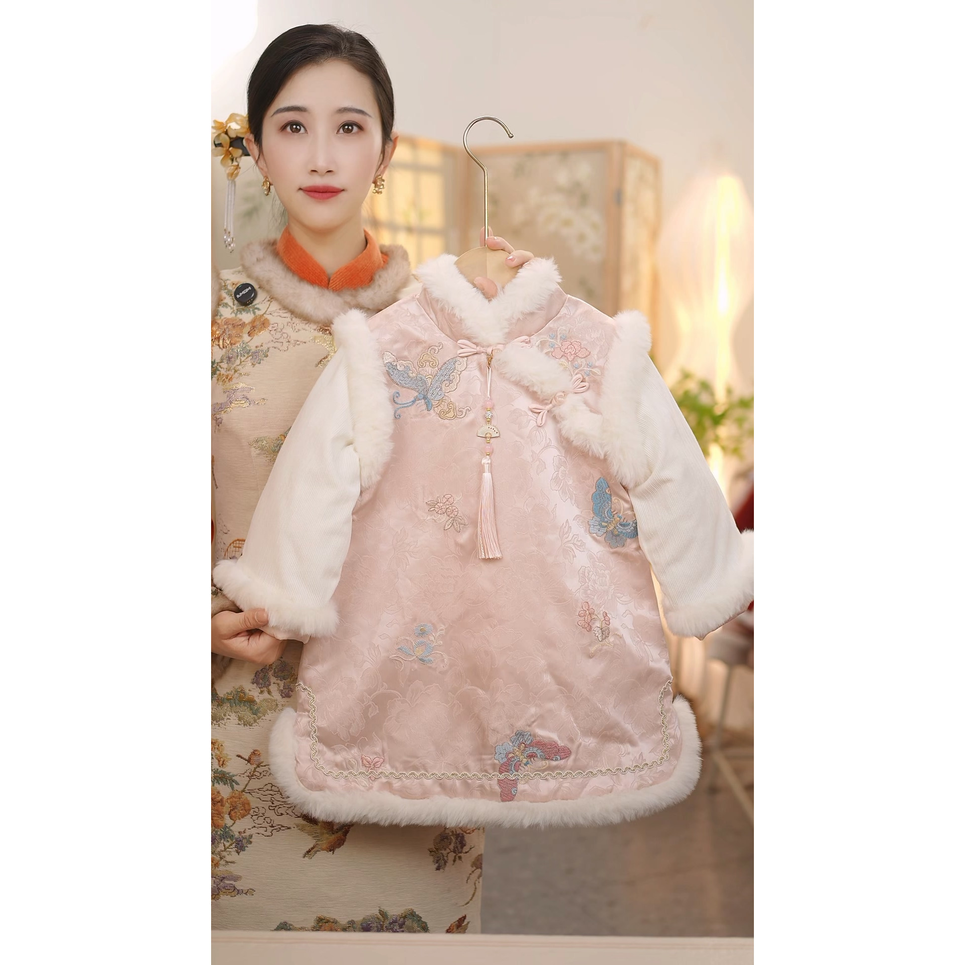 现货【暮雪】SC743女童冬季国风夹棉加厚保暖新中式旗袍裙拜年服