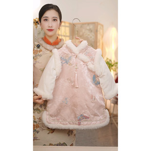 国风夹棉加厚保暖新中式 SC743女童冬季 旗袍裙拜年服 暮雪 现货