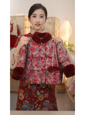 【玫瑰】SC874女童冬季夹棉国风新中式加厚保暖外套