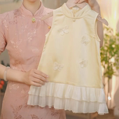 珍珠蝴蝶结无袖 SC289女童夏季 透气清凉国风旗袍裙 玉蝴蝶 现货