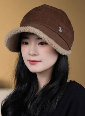 可挂口罩帽子秋冬保暖渔夫帽2025新款时尚加厚显脸加绒鸭舌帽