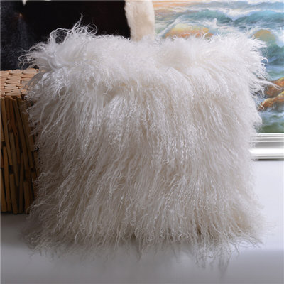 滩羊毛抱枕 欧式ins长毛绒沙发靠垫腰垫含芯皮草羊毛白色客厅卧室