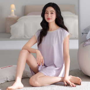 牧柔圆领无袖套头式简约风夏季宽松莫代尔短裤2026年新款睡衣套装