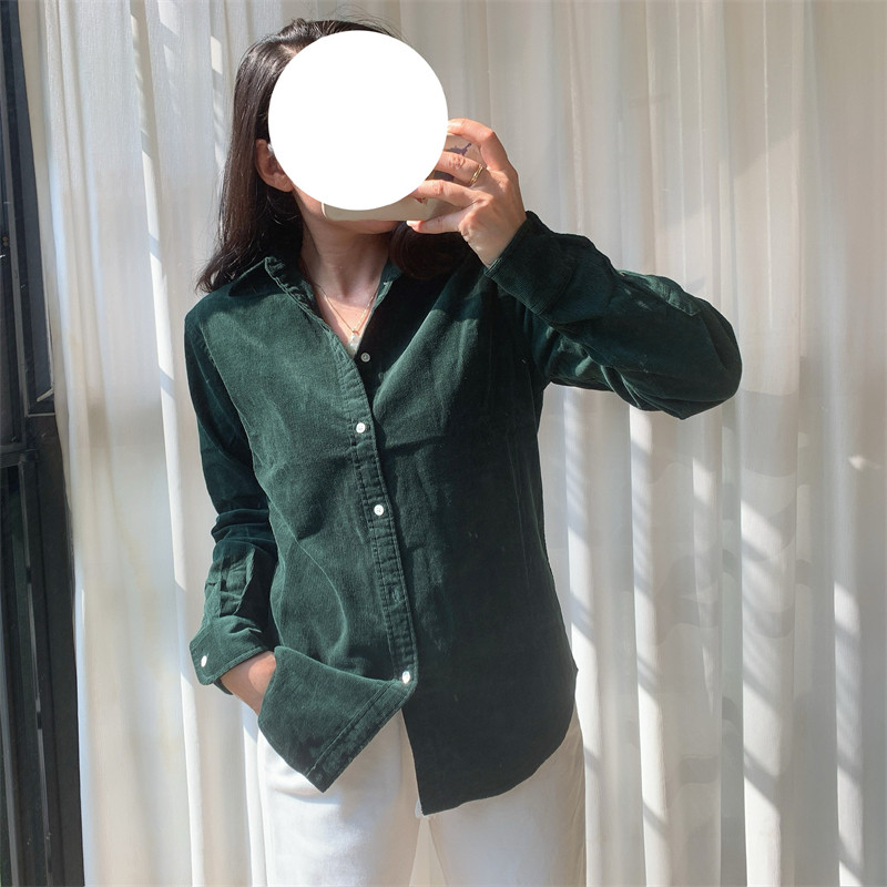 美式经典 R老钱风小马翻领灯芯绒女士衬衫 长袖衬衣24秋冬新款