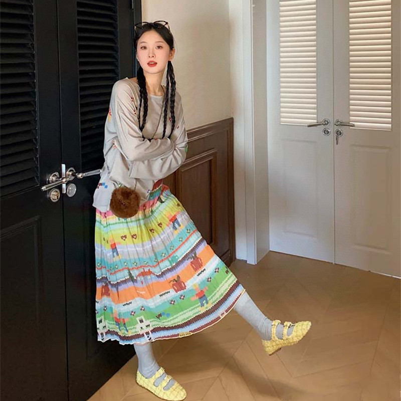 彩色褶皱双层理感松紧腰半裙