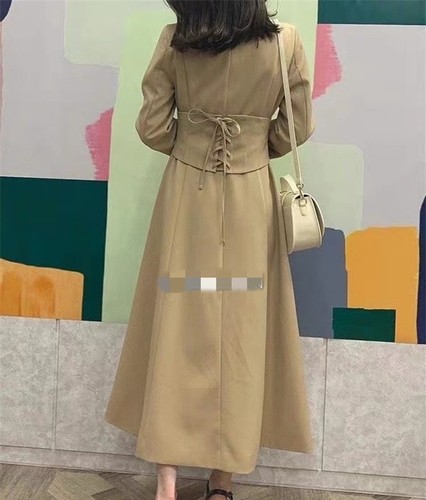 长款三色秋季风衣连衣裙
