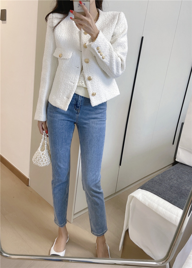 适合夏天穿的冰爽丝四面弹牛仔 法国TK高腰直腿小脚春夏牛仔裤女