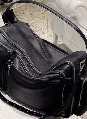 THREE新品网红同款时尚百搭暗黑口袋拉链大容量设计手提单肩包包