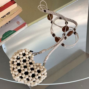 THREE新品网红同款时尚百搭串珠镂空敞口凹造型设计单肩斜挎包包