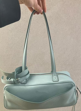 THREE新品网红同款时尚百搭暗黑牛皮保龄球小众设计腋下包单肩包