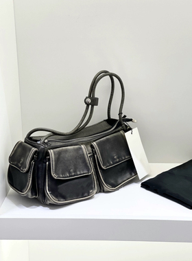 THREE新品网红同款时尚百搭辣妹擦色多口袋设计单肩腋下包包女