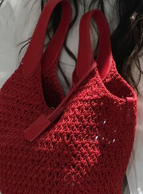 清清新品网红同款时尚百搭慵懒风小众大容量托特包编织手提包包