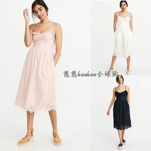 美国代购Abercrombie＆Fitch女装AF孔眼中长连衣裙木耳边领203430