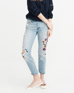 美国代购Abercrombie＆Fitch 经典刺绣复古男友风牛仔裤AF 225332