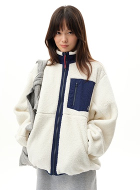 roaringwild a arch 咆哮野兽 白色立领摇粒绒拉链美式夹克外套男