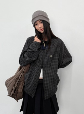 roaringwild a arch 咆哮野兽 黑色格纹上衣美式户外骑行夹克外套