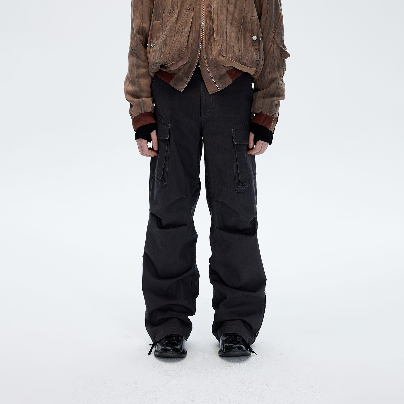 主线水洗拉链工装长裤