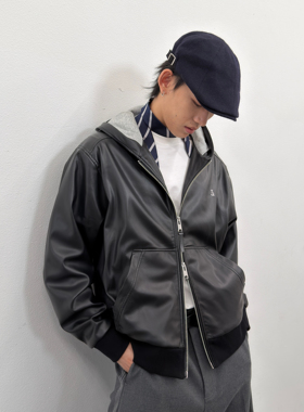 roaringwild a arch 咆哮野兽 黑色皮夹克上衣美式连帽皮衣外套男