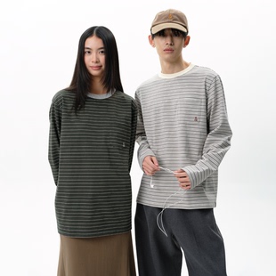 条纹口袋圆领长袖 roaringwild 咆哮野兽 arch 慵懒休闲打底t恤