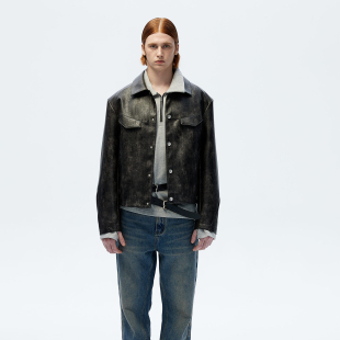 ROARINGWILD 主线系列 深灰色脏染皮衣