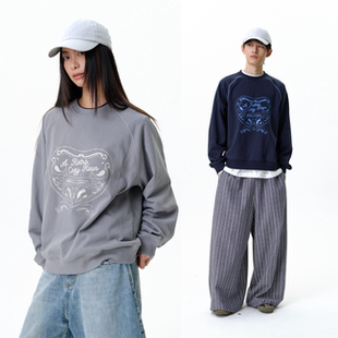 roaringwild arch咆哮野兽撞色爱心刺绣保暖宽松情侣圆领卫衣男