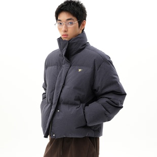 咆哮野兽 arch 藏蓝色立领格子外套宽松面包羽绒服 roaringwild