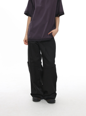 roaringwild a arch 咆哮野兽 黑色超宽松斜线结构阔腿裤