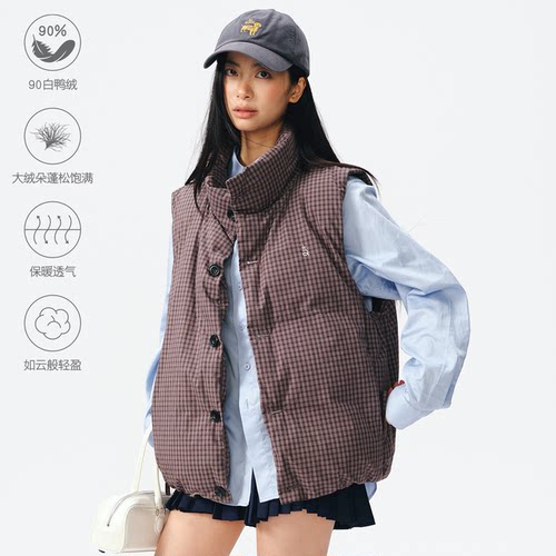roaringwild格纹立领马甲羽绒服