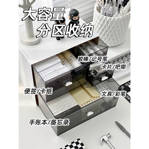 桌面收纳盒抽屉式书桌上文具整理盒子亚克力透明防尘办公室置物架