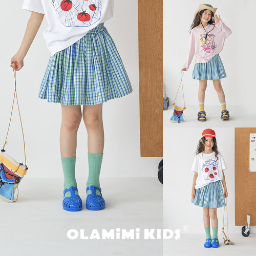OLAMIMI女童夏清凉格纹裙裤