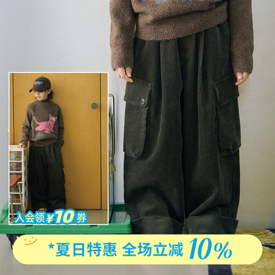 亲子轻暖灯芯绒多口袋工装裤长裤