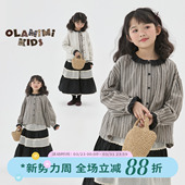 娃娃衫 洋气撞色条纹长袖 2025春亲子森系花边甜美法式 OLAMIMI定制