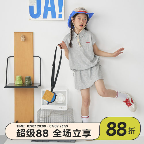 女童校园风POLO领防走光套装